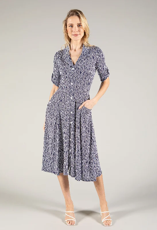 Abstract Button Up Midi Dress