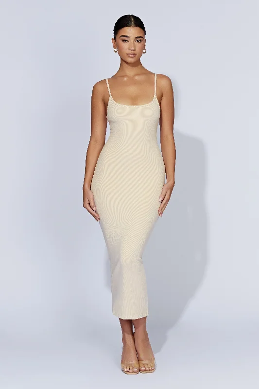 Alexis Ribbed Cami Midi Dress - Cream