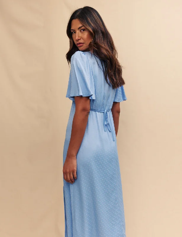 Blue Satin Jacquard Dee Dee Midi Dress