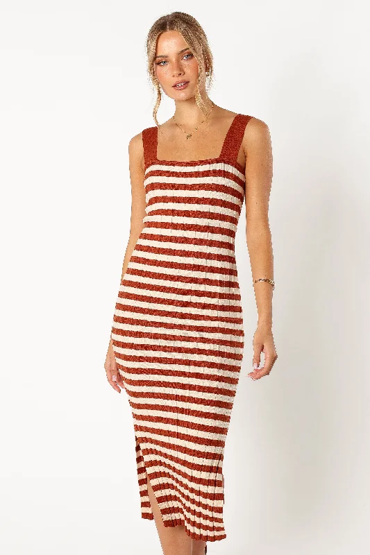 Ledger Midi Dress - Tan Stripe