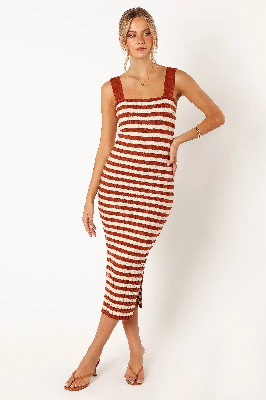 Ledger Midi Dress - Tan Stripe