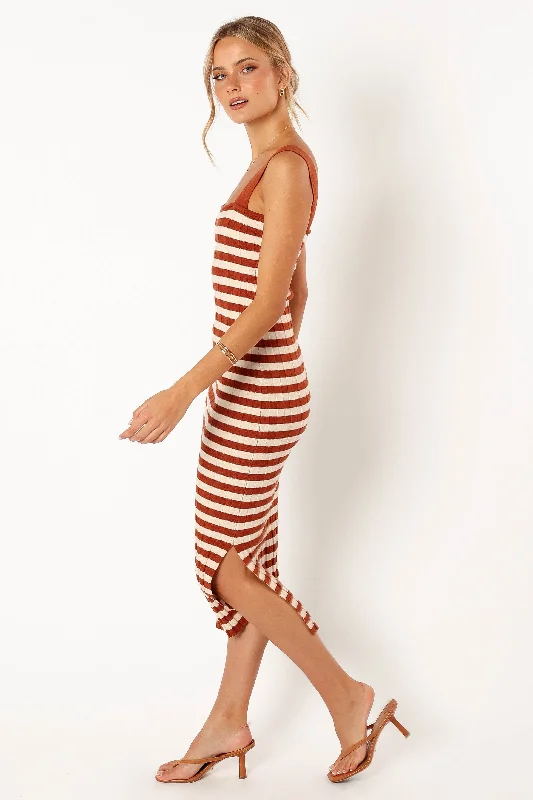 Ledger Midi Dress - Tan Stripe