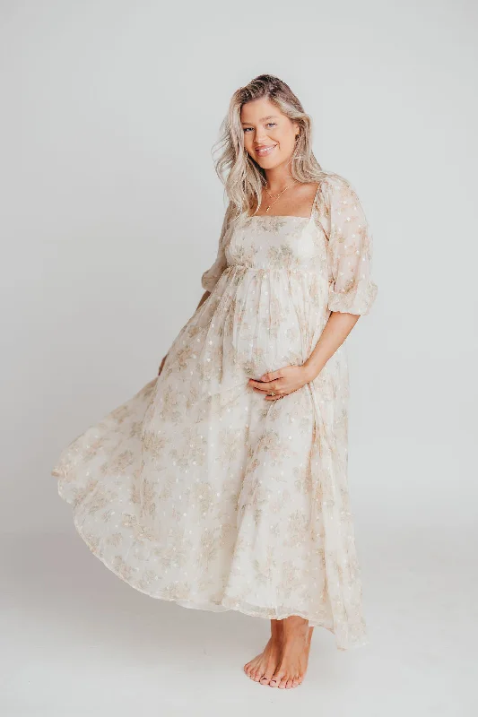 Mona Maxi Dress with Smocking in Cream Floral - Bump Friendly & Inclusive Sizing (S-3XL)