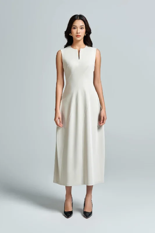 Malie A-line Sleeveless Twill Midi Dress