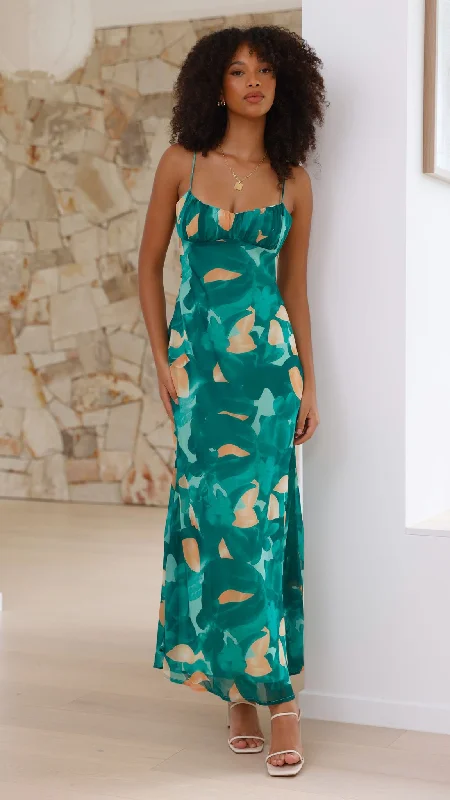 Margie Midi Dress - Green Print