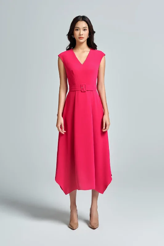 Mylie A-line V-Neck Crepe Midi Dress