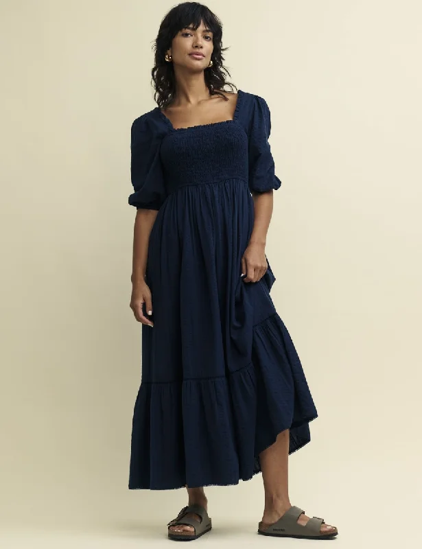 Navy Smock Elsa Midaxi Dress