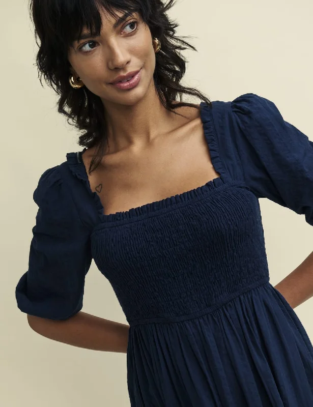 Navy Smock Elsa Midaxi Dress