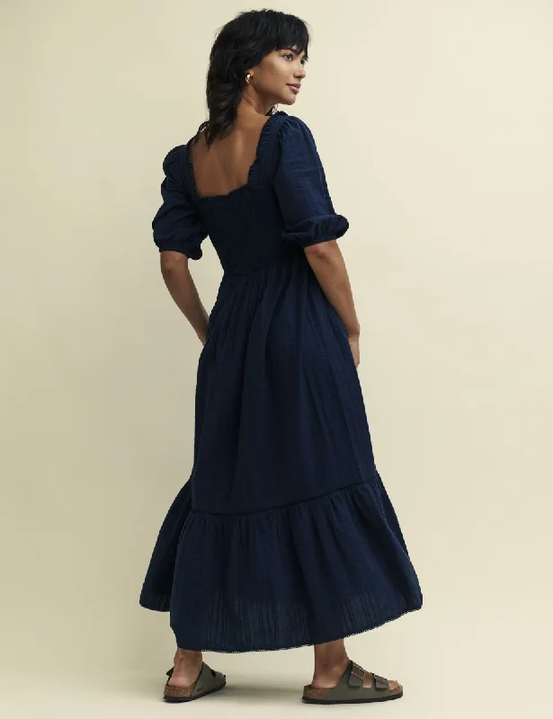 Navy Smock Elsa Midaxi Dress