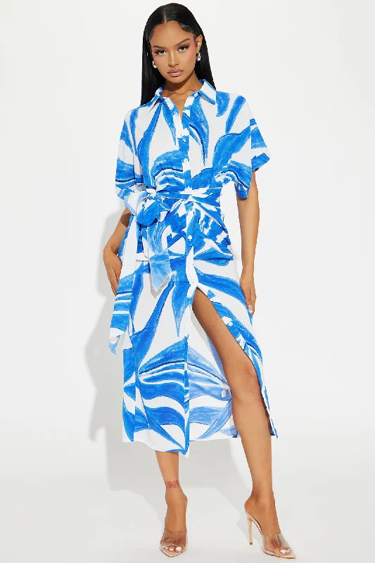 Paradise Challis Midi Dress - Blue/combo