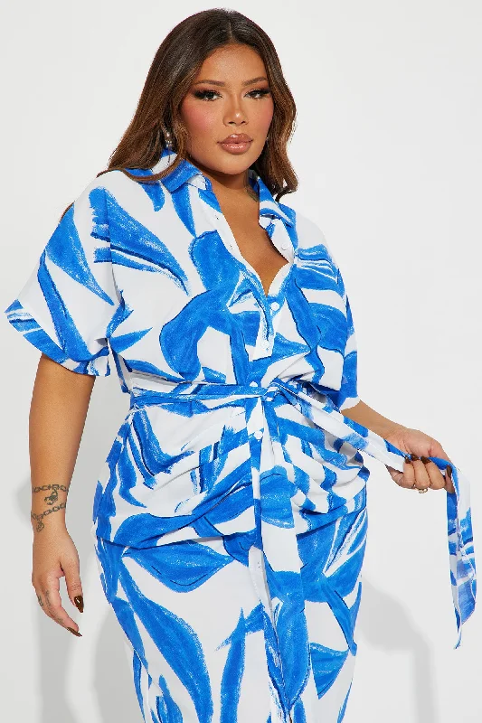 Paradise Challis Midi Dress - Blue/combo