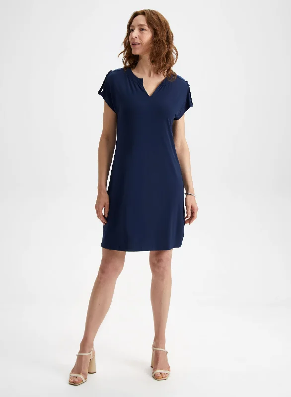 Split V-Neck Shift Dress