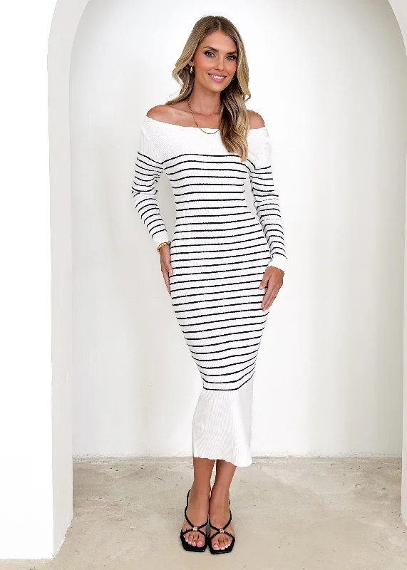 Stassy Knit Midi Dress - White Stripe