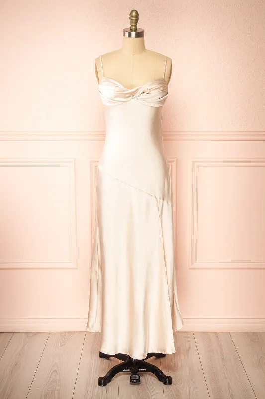 Swannie | Champagne Satin Slip Maxi Dress