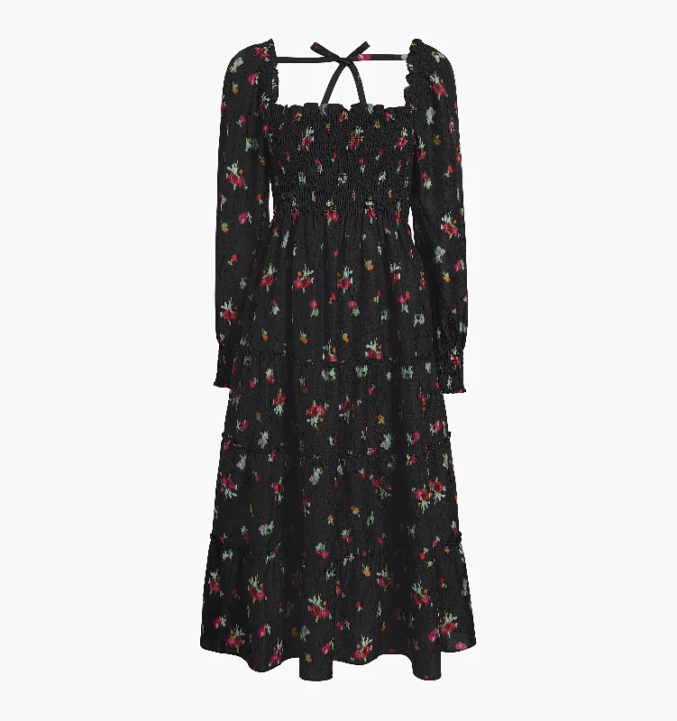 The Naomi Nap Dress - Black Ikat Floral