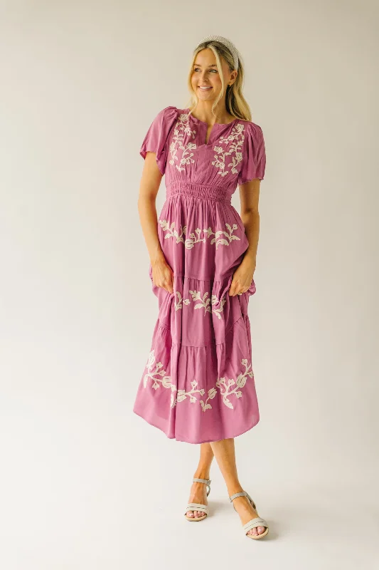 The Radford Embroidered Maxi Dress in Mauve