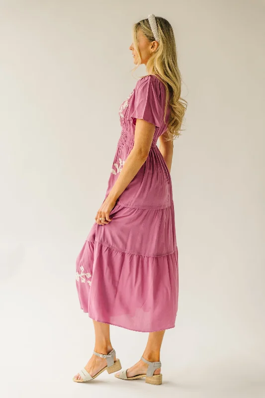 The Radford Embroidered Maxi Dress in Mauve