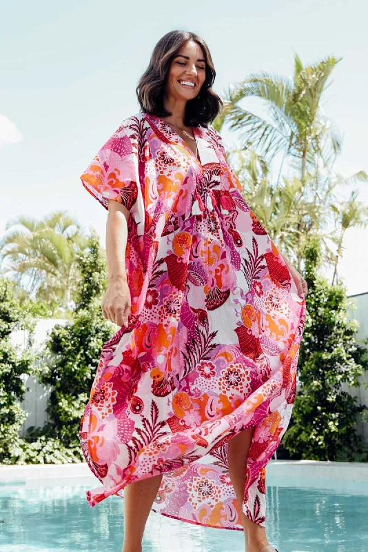 Tiwi Pink Tropical Cotton Kaftan