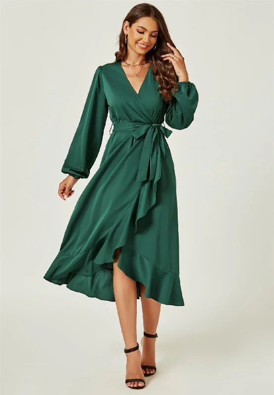 Wrap Midi Dress In Green