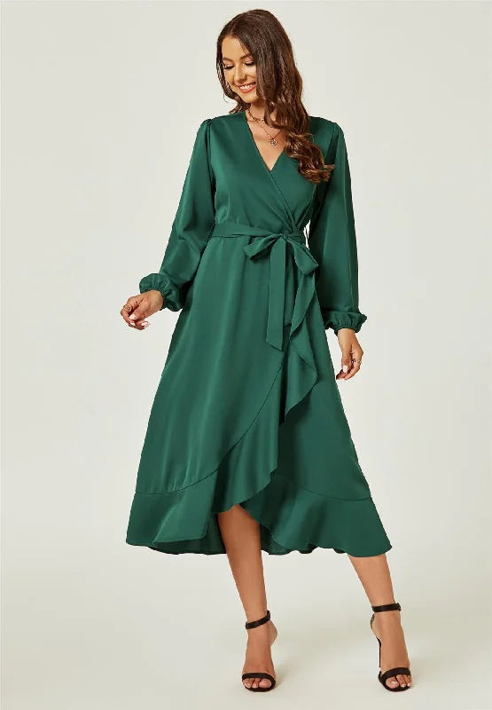 Wrap Midi Dress In Green