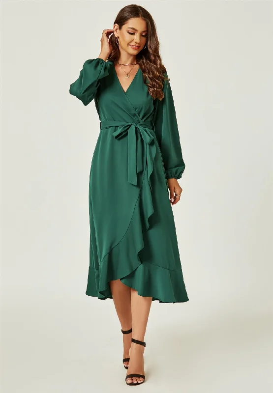 Wrap Midi Dress In Green