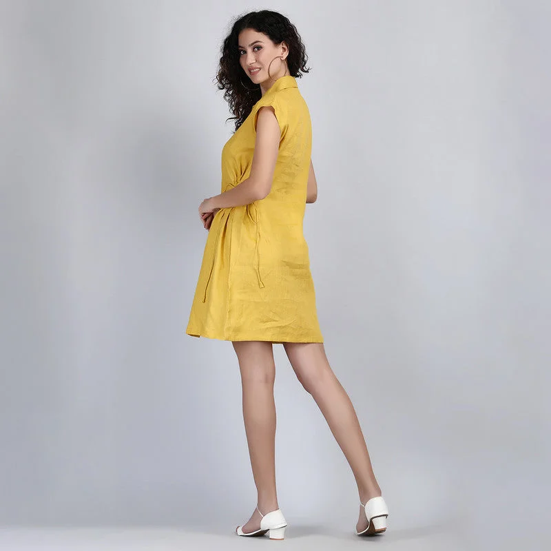 Linen Short Shirt Dress | Mustard