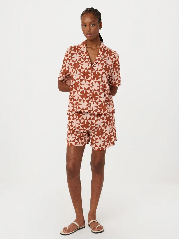 The Printed Camp Collar Blouse in Red Clay