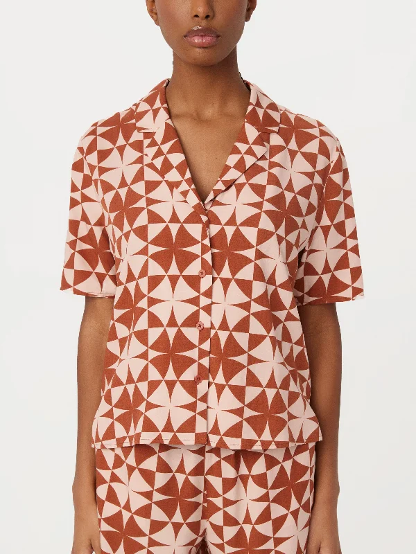 The Printed Camp Collar Blouse in Red Clay