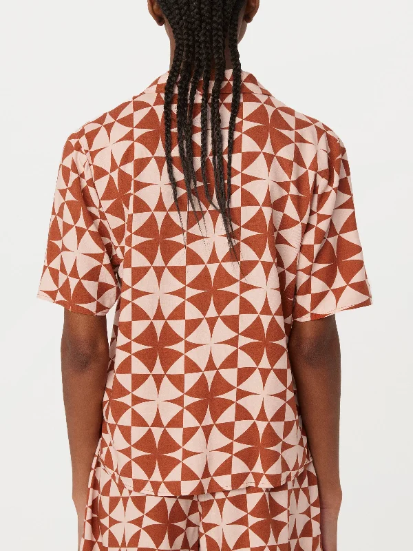 The Printed Camp Collar Blouse in Red Clay