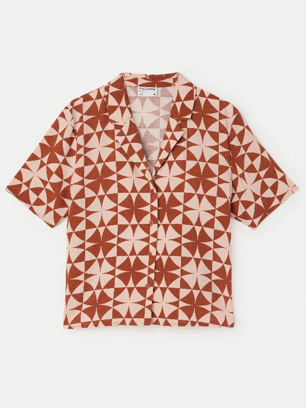 The Printed Camp Collar Blouse in Red Clay