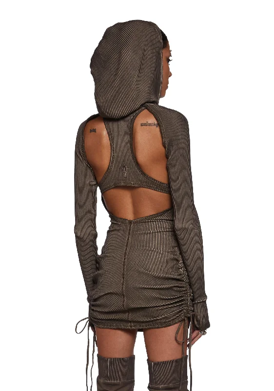 Atmosphere Ribbed Cold Shoulder Hooded Dress