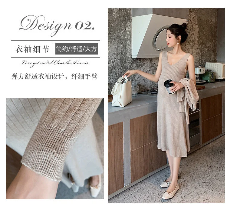 NiDELL Pregnant Women's Sweater Autumn and Winter . Fashionable Knitted Dress Fashionable and Graceful Suit Loose Slimming outside Wear Two-Piece Set