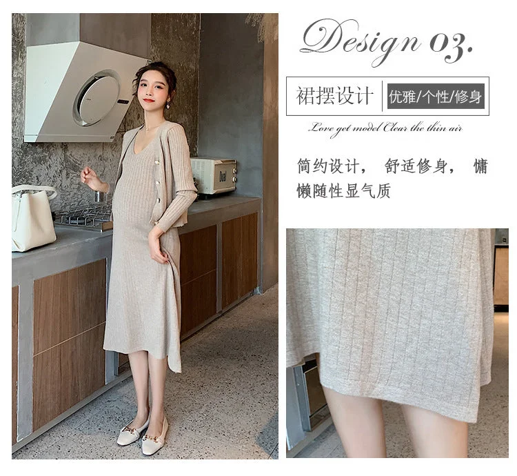 NiDELL Pregnant Women's Sweater Autumn and Winter . Fashionable Knitted Dress Fashionable and Graceful Suit Loose Slimming outside Wear Two-Piece Set