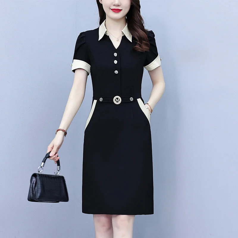 NiDELL Tiktok Same Style Polo Collar Dress . Summer Fashionable Stylish Elegant Slim Slimming Mid-Length Anti-Aging Dress