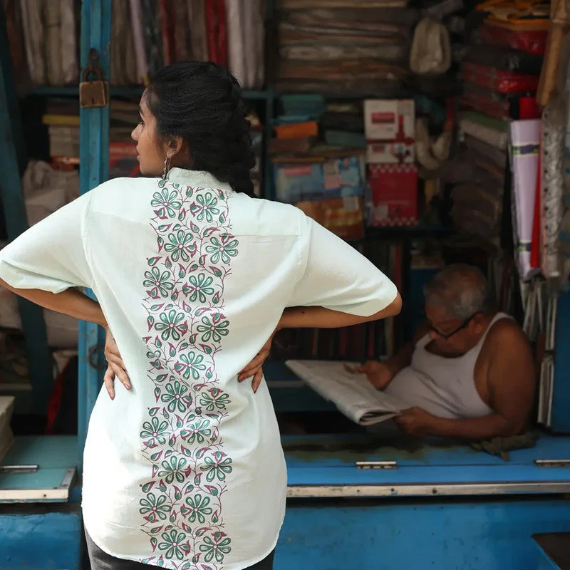 Organic Cotton Shirt for Men & Women | Half Sleeves | Block Printed | Mint Green