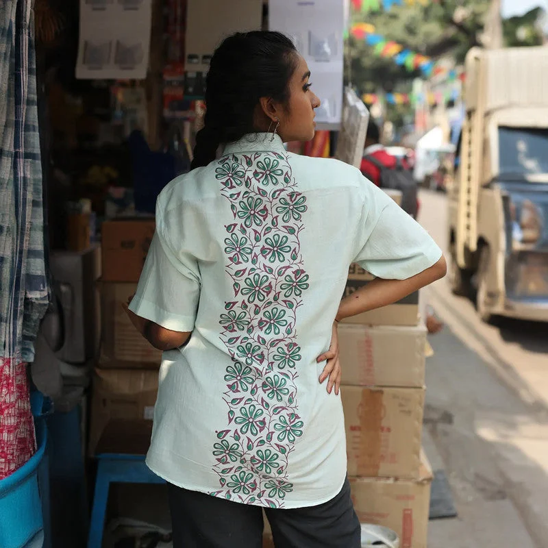 Organic Cotton Shirt for Men & Women | Half Sleeves | Block Printed | Mint Green