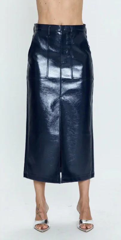 Alice Utility Midi Skirt In Navy Vinyl