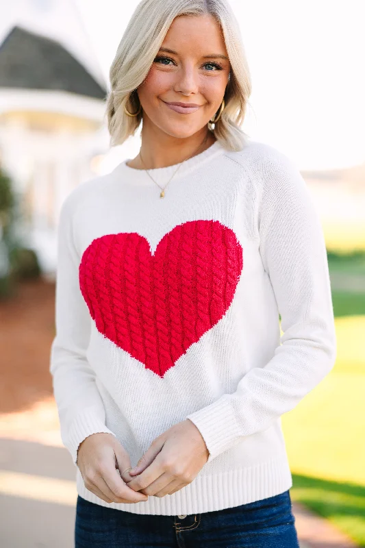 All For Love Ivory and Red Heart Sweater