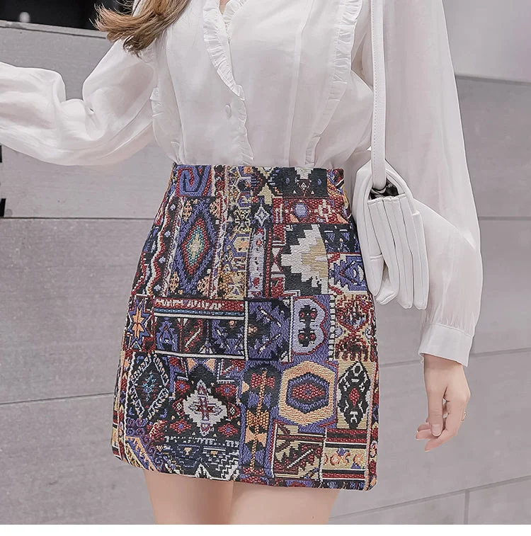 KittenAlarm - Boho Geometric Pattern A-Line Mini Skirts