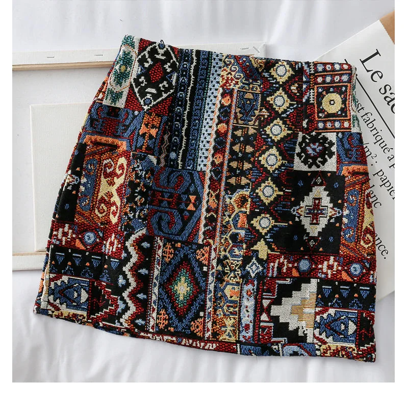 KittenAlarm - Boho Geometric Pattern A-Line Mini Skirts