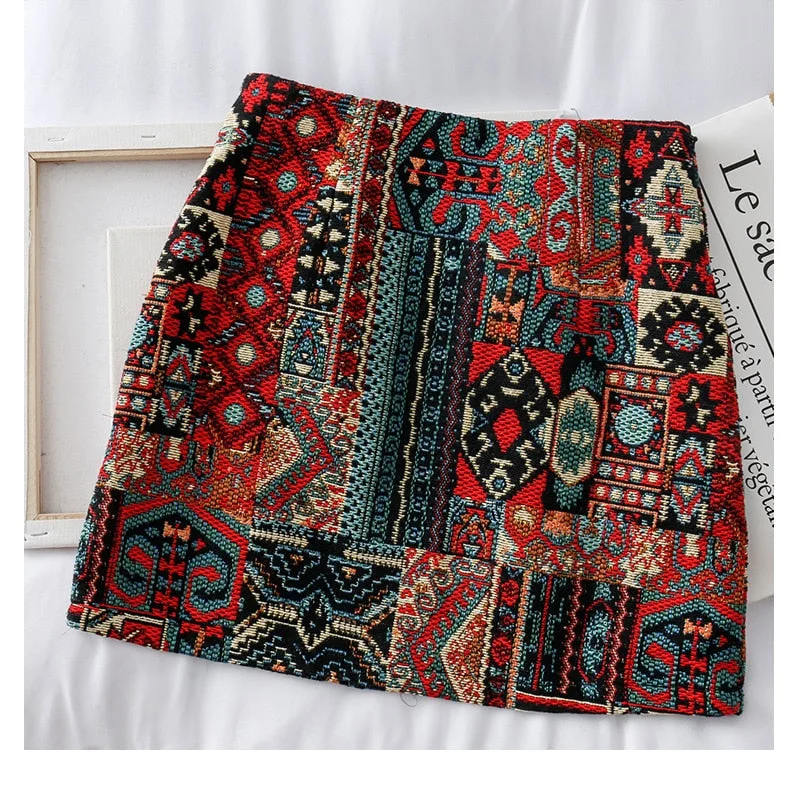 KittenAlarm - Boho Geometric Pattern A-Line Mini Skirts