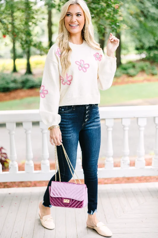 Feeling Femme Cream White Floral Sweater