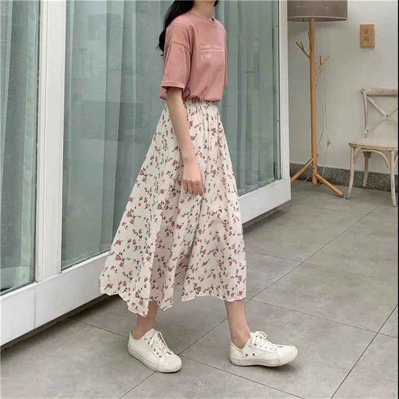 KittenAlarm - Flowers Pattern Pleated Long Casual Skirts