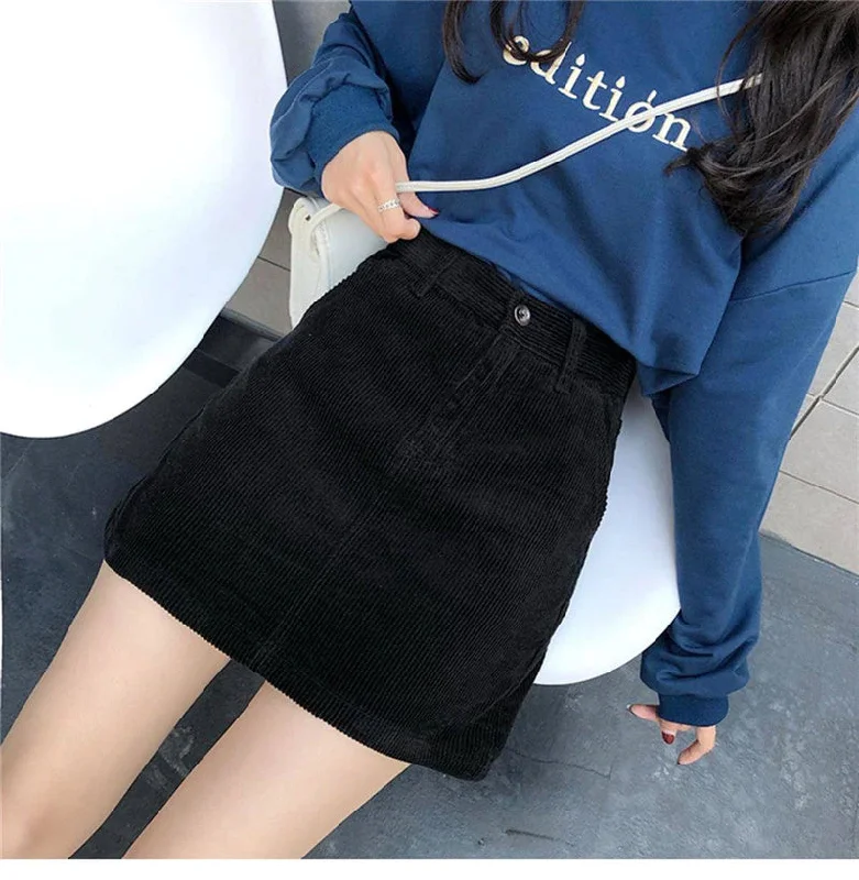 KittenAlarm - High Waist Slim Black Corduroy Skirt