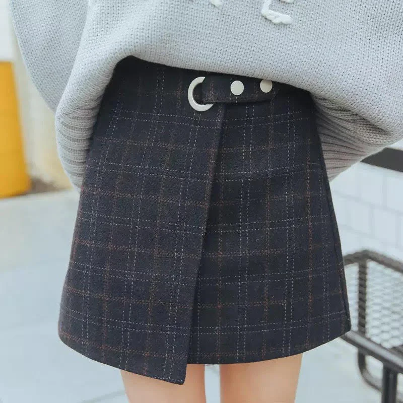 KittenAlarm - Retro Thicken Wool Plaid Mini Skirts