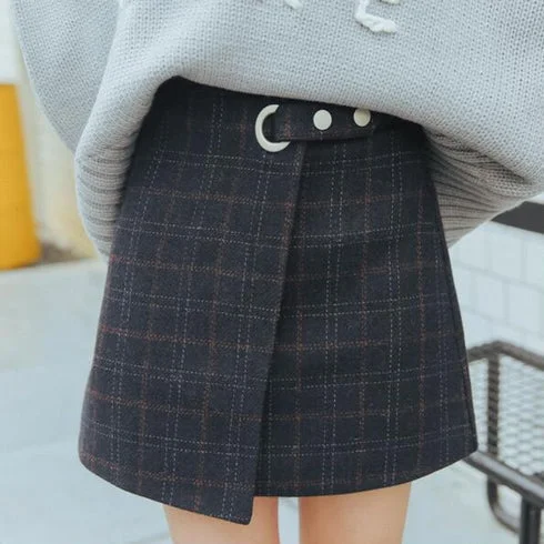 KittenAlarm - Retro Wool Plaid Thicken Mini Skirt