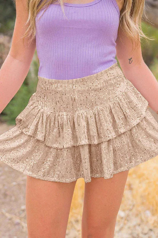 BerryBetty - Solid Sequined Pleated Tiered Mini Skirt