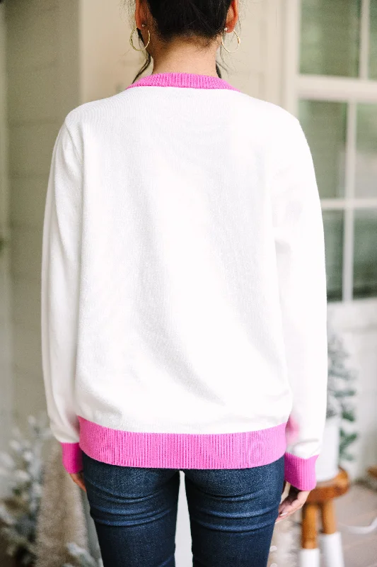 Falalalalala White Candy Cane Sleeve Sweater