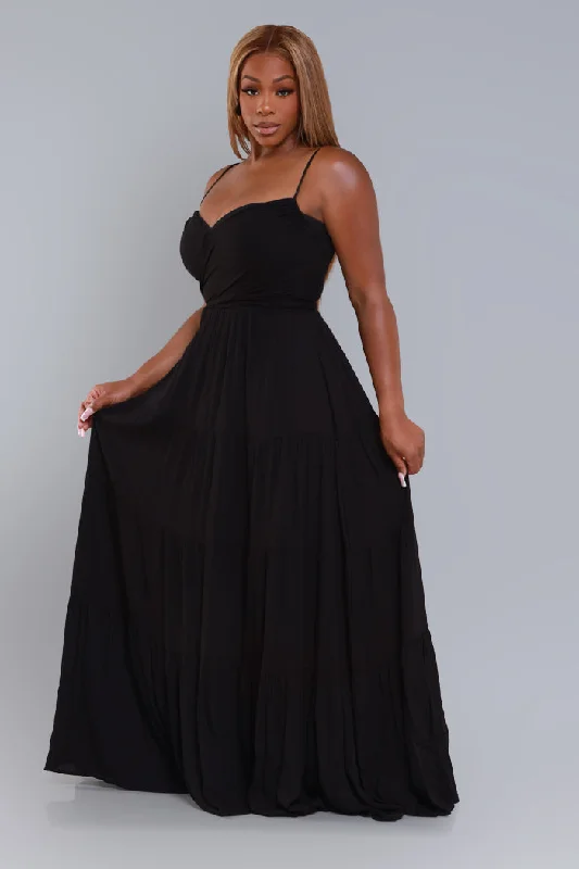 Boiling Point Tiered Maxi Dress - Black