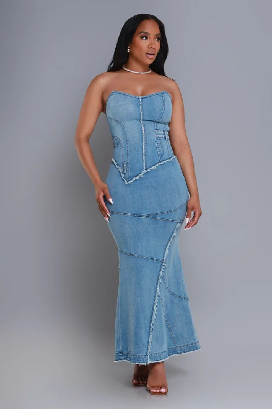 Do Over Patchwork Denim Maxi Dress - Med Wash